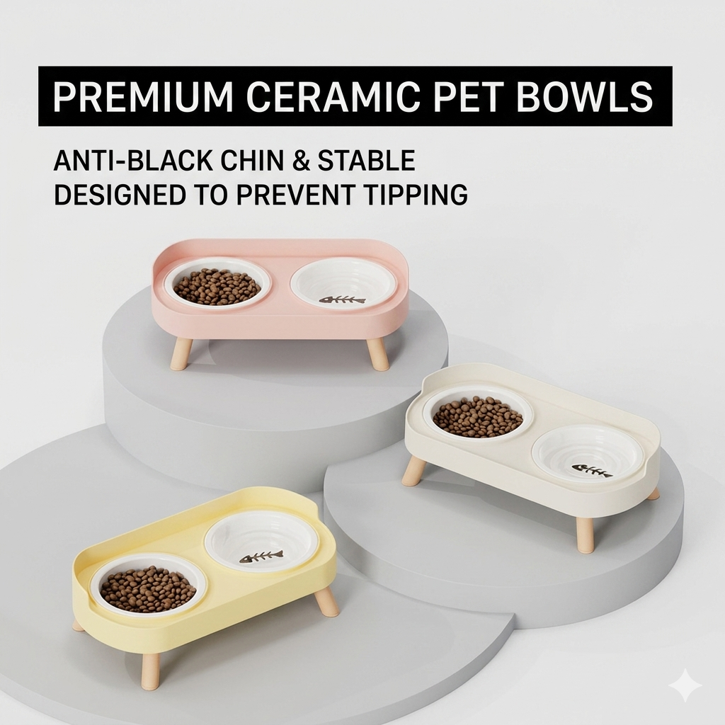 Elevated Double Pet Bowl Stand for Cats & Small Dogs, Stainless Steel or Plastic Bowls