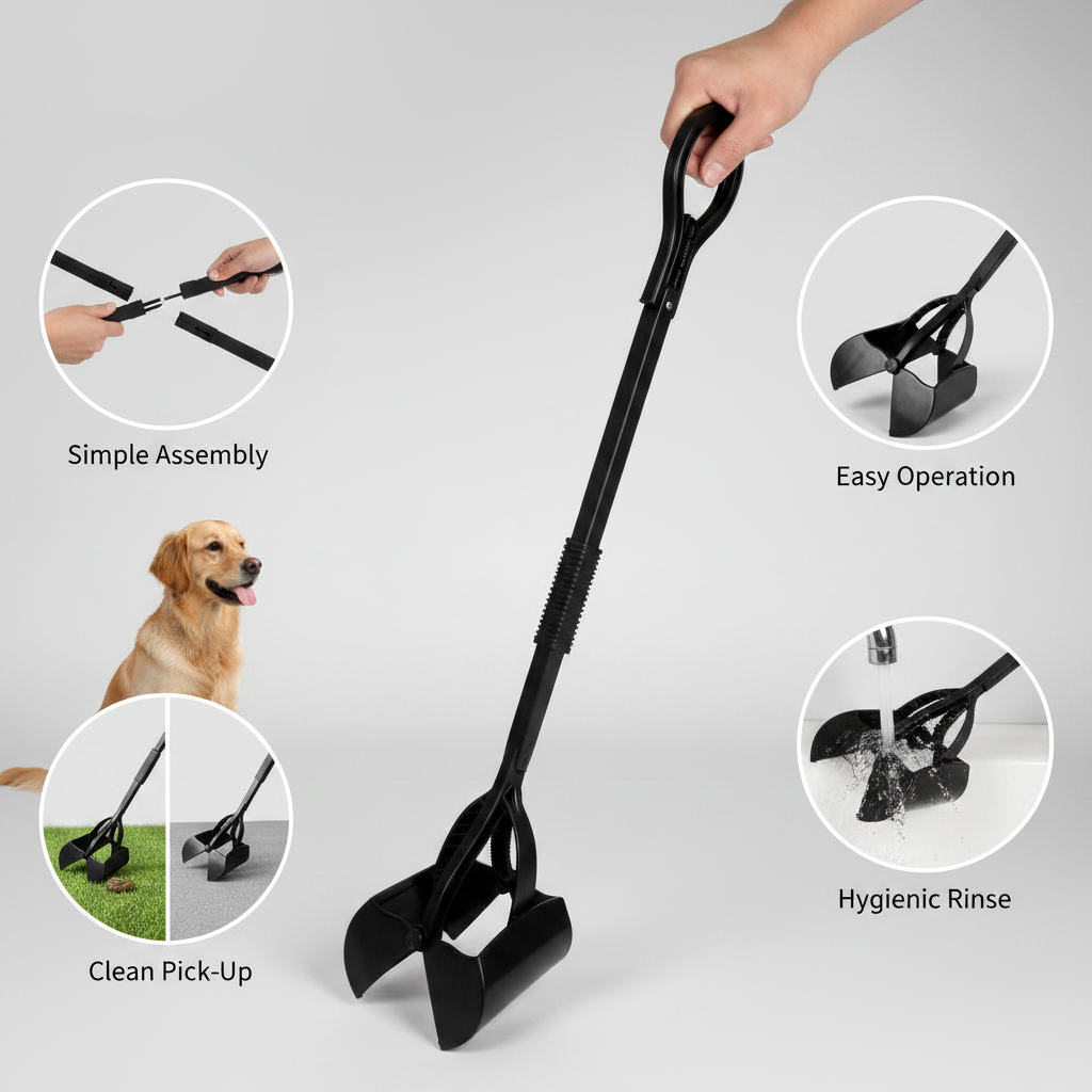 Mr. Peanut's 32-Inch Pooper Scooper for Dogs with Double Spring Jaws and Waste Bin