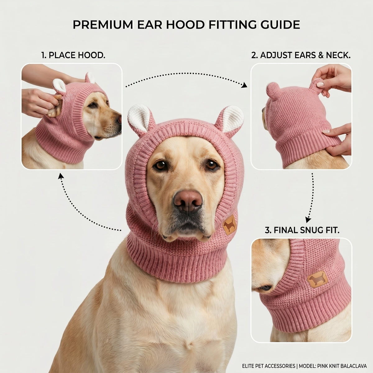Warm Knitted Winter Dog Hat with Rabbit Ears for Large Dogs, Wind-Resistant Plush