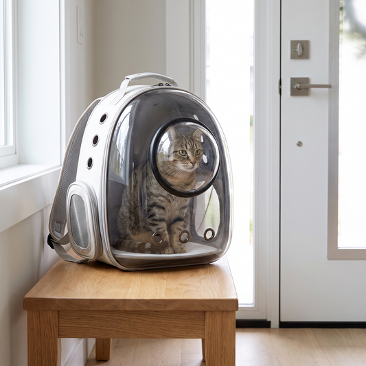 White-grey bubble window pet carrier backpack for cats and small dogs