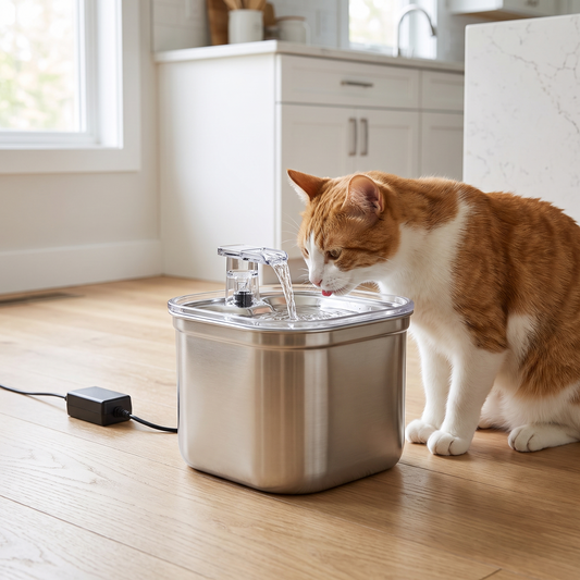 Quiet circulating pet water fountain with filter for cats and small dogs