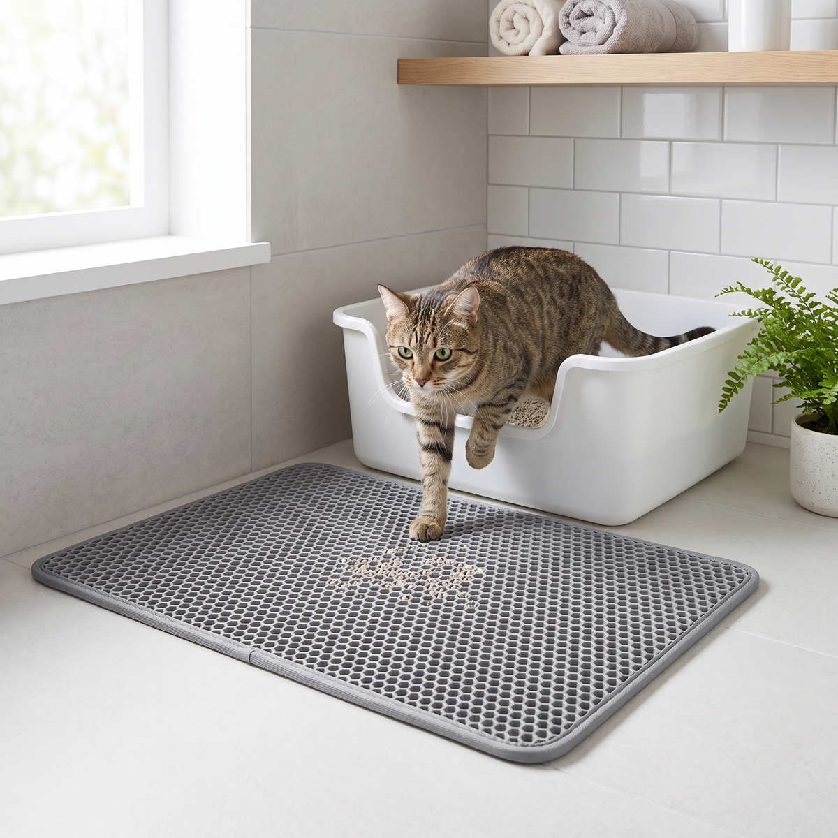 Gray double-layer honeycomb cat litter mat, waterproof EVA, traps scattered litter