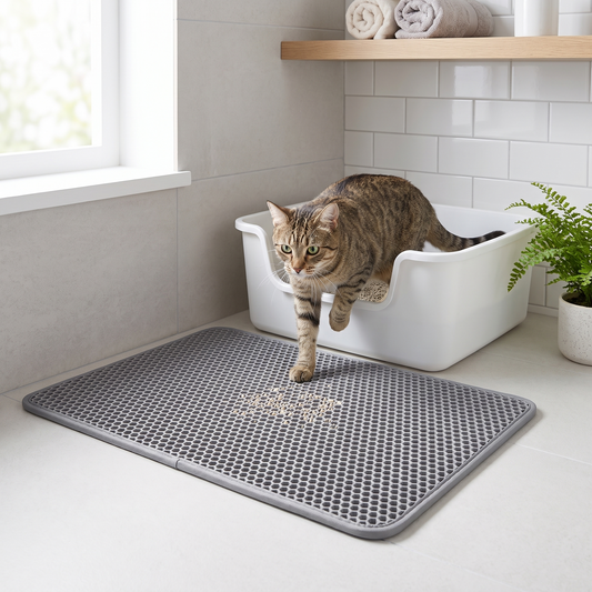 Gray double-layer honeycomb cat litter mat, waterproof EVA, traps scattered litter