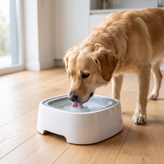 Gray spill-resistant floating plate dog water bowl, 1L slow drinking design