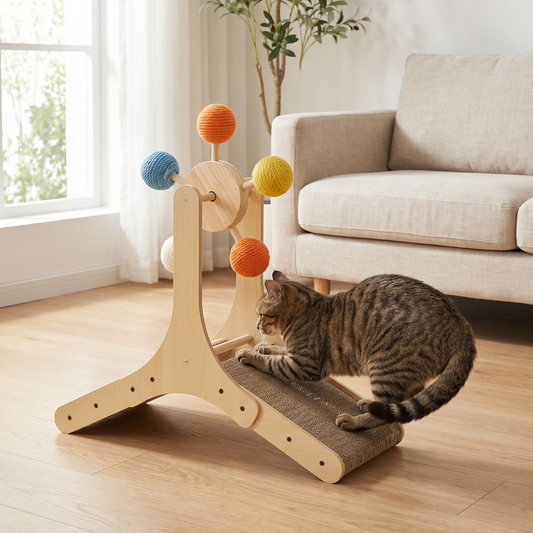 Rotating ferris wheel cat scratcher with curved corrugated scratching surface