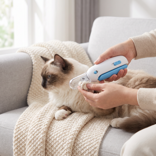 Blue adjustable pet nail clipper for cats and small dogs with built-in nail file