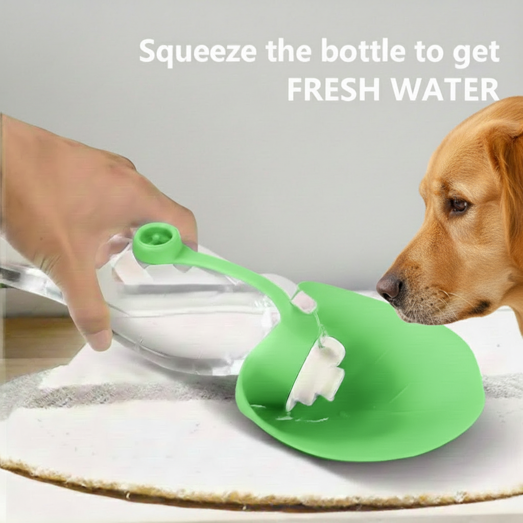 Portable Dog & Cat Water Bottle with Built-In Drinking Tray, One-Hand Leak-Proof Design